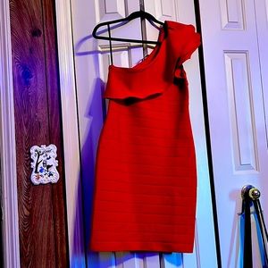 Red one shoulder dress new. Size Medium